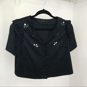Zara Faux Suede Top with Gems